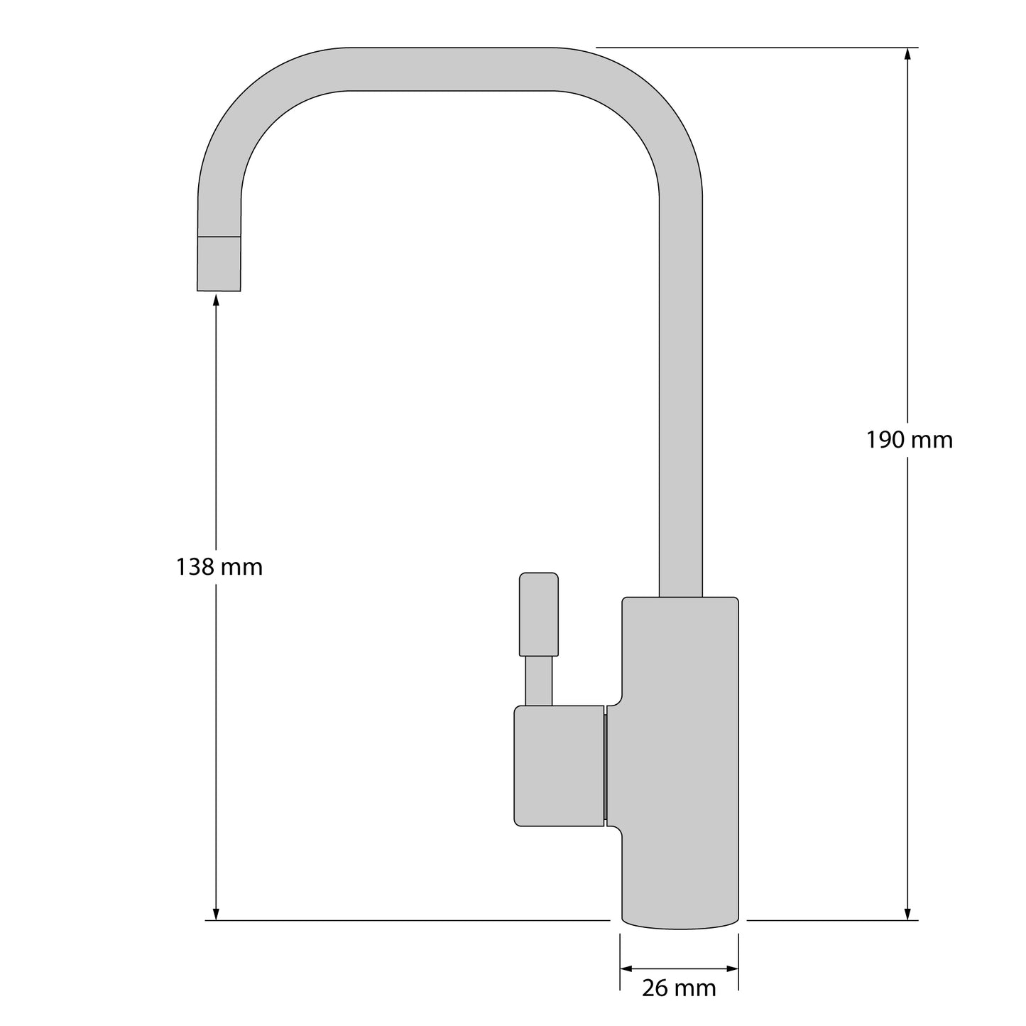 Baterie pentru filtru de apa cu o singură cale COPENHAGUE, înălțime de doar 19 cm.