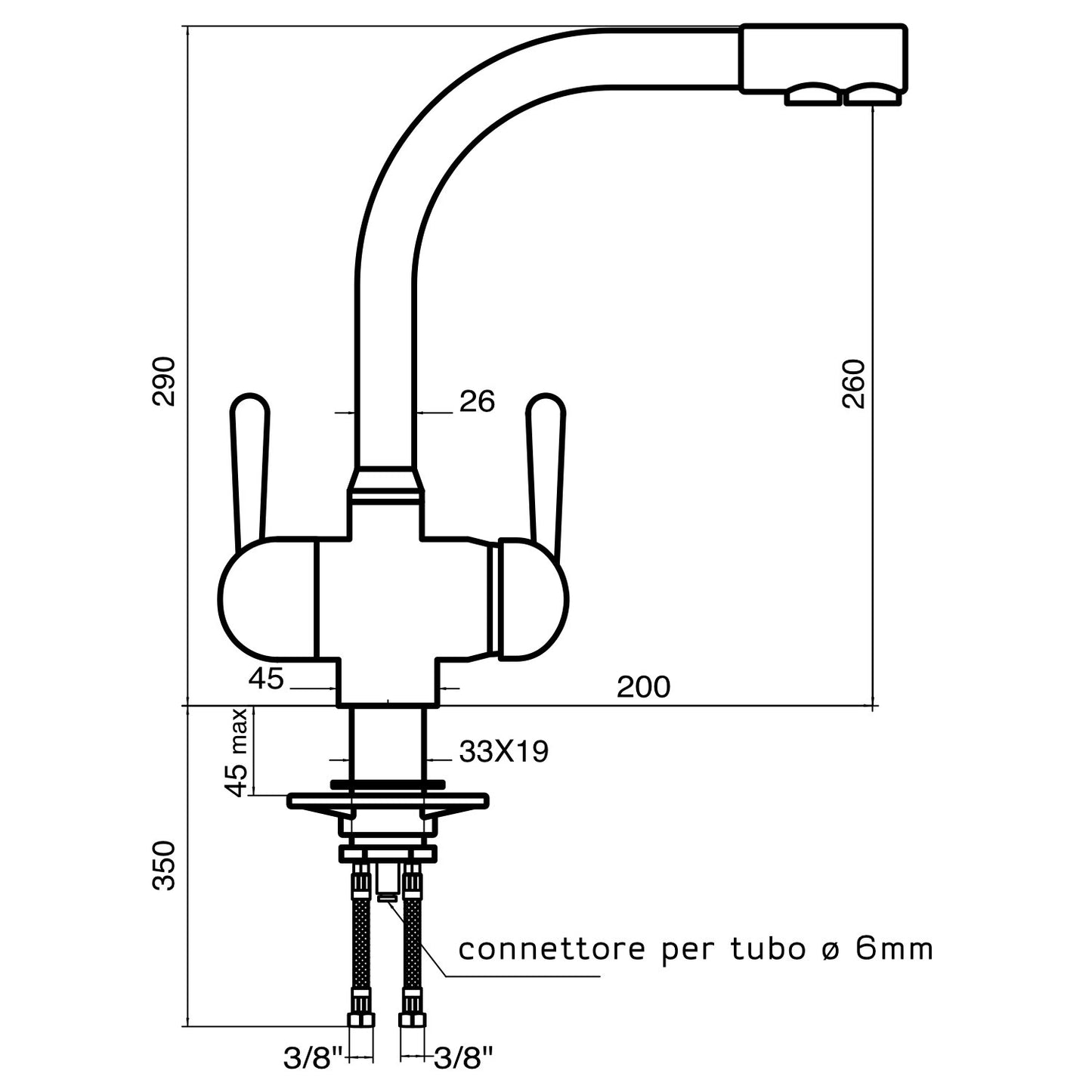 Robinet de designer cu 3 căi BRONZE, din alama pentru filtre cu osmoza inversa