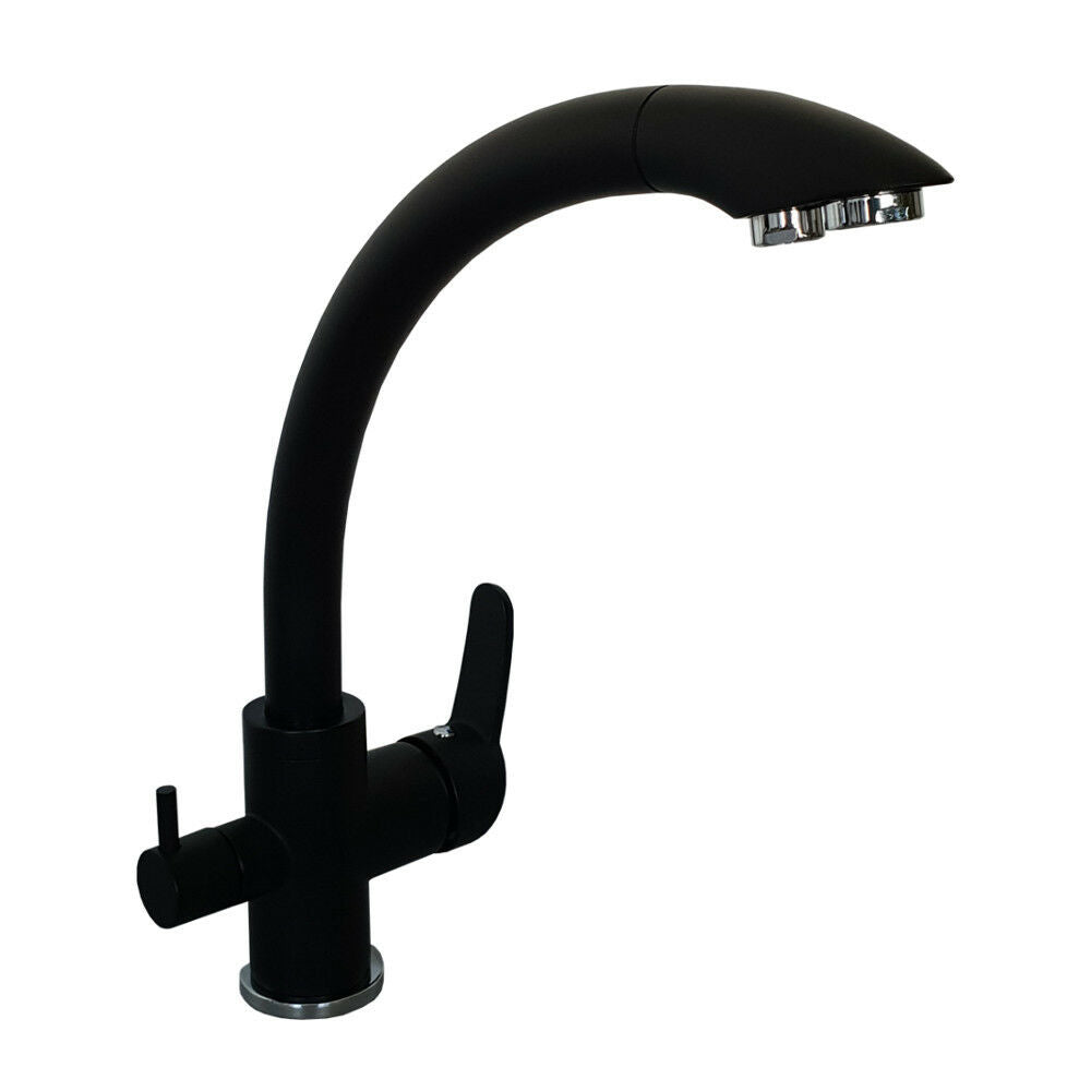 Robinet cu trei căi DELPHIN negru mat, pentru filtre osmoza inversa