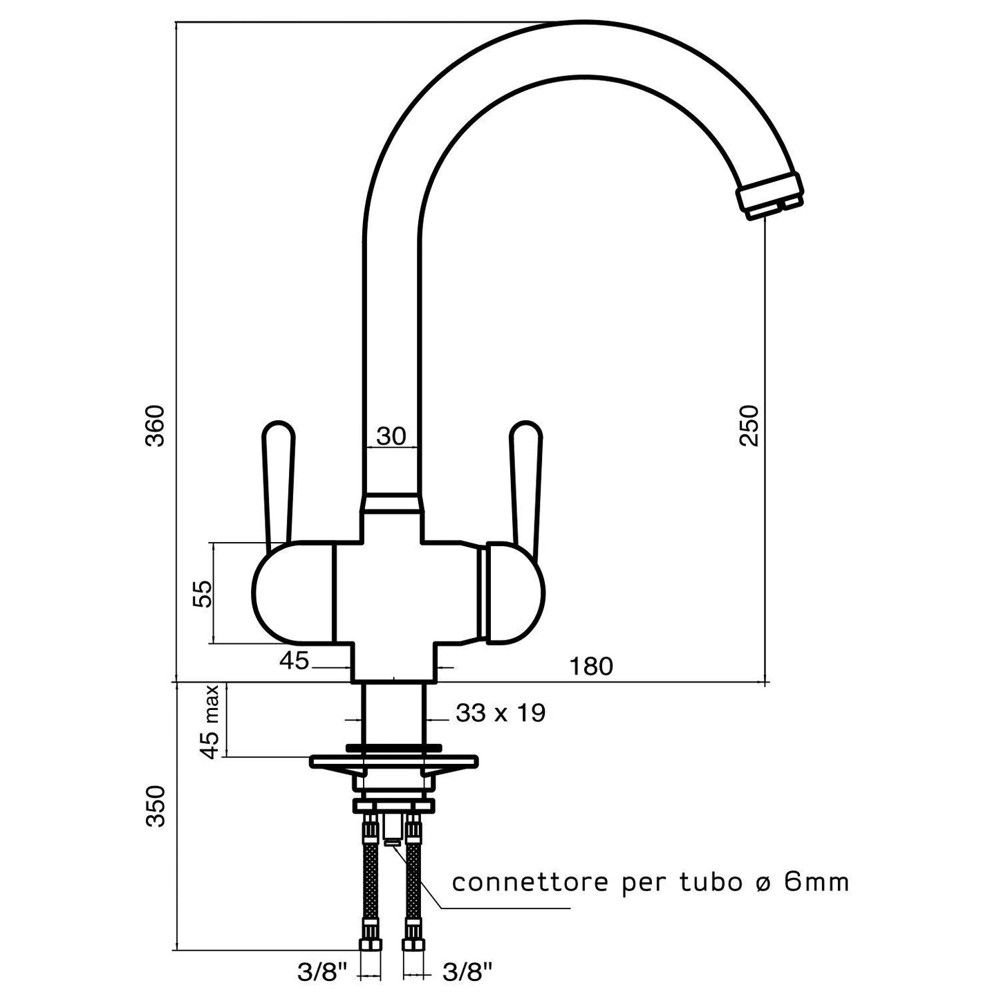 Robinet de design cu 3 căi Cromat, pentru filtre osmoza inversa