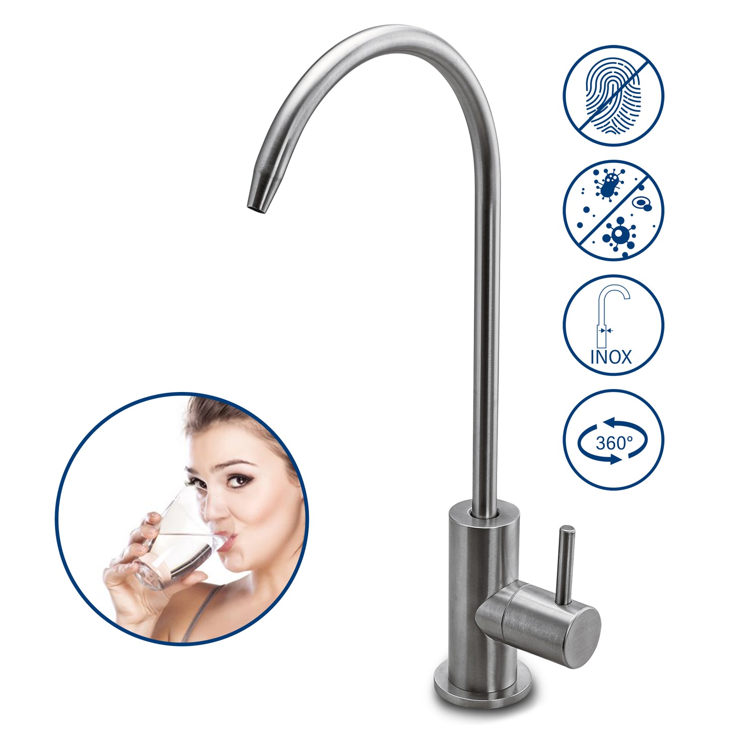 Robinet de apă prin osmoză inversă SOFIA, oțel inoxidabil masiv, cu finisaj satinat, negru mat, bronz fin satinat