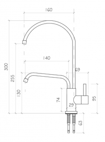 Baterie SAVER 2-Design cu scurgere liberă de apă reziduală, din oțel inoxidabil SU 304