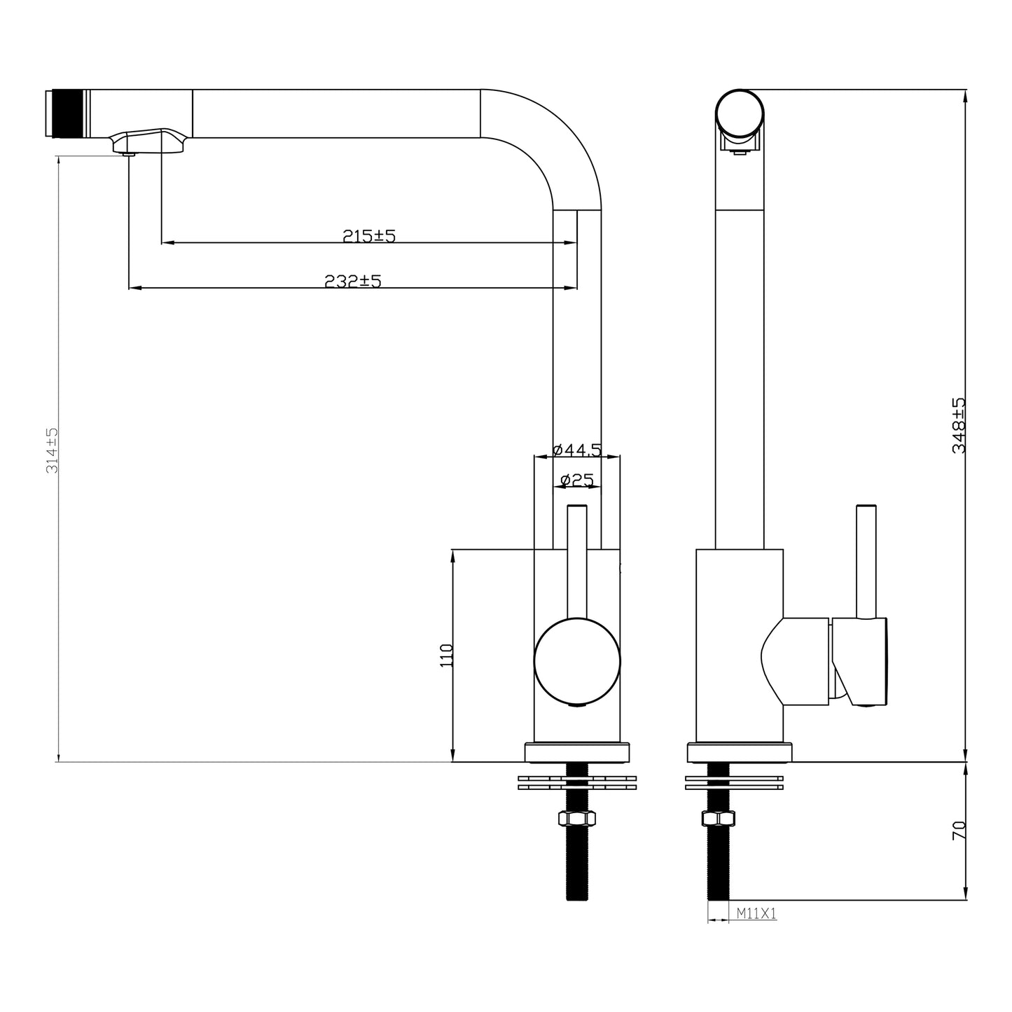 Baterie cu 3 cai din otel inoxidabil LOUIS INOX | rotativ la 360° din oțel inoxidabil 304 solid