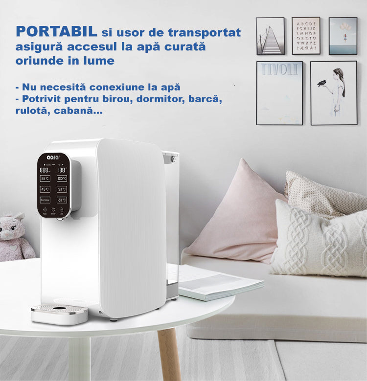 Water purifier with kettle AORA W12 - Mobile reverse osmosis system with hot water function, without the need for a connection to the water network