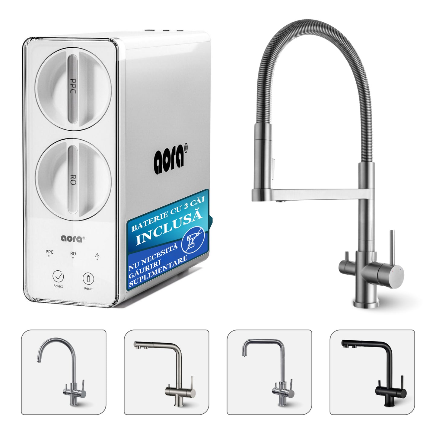 AORA GT600 - Sistem de osmoză inversă Direct Flow – Filtrare în 8 trepte, montare sub blat, fără rezervor