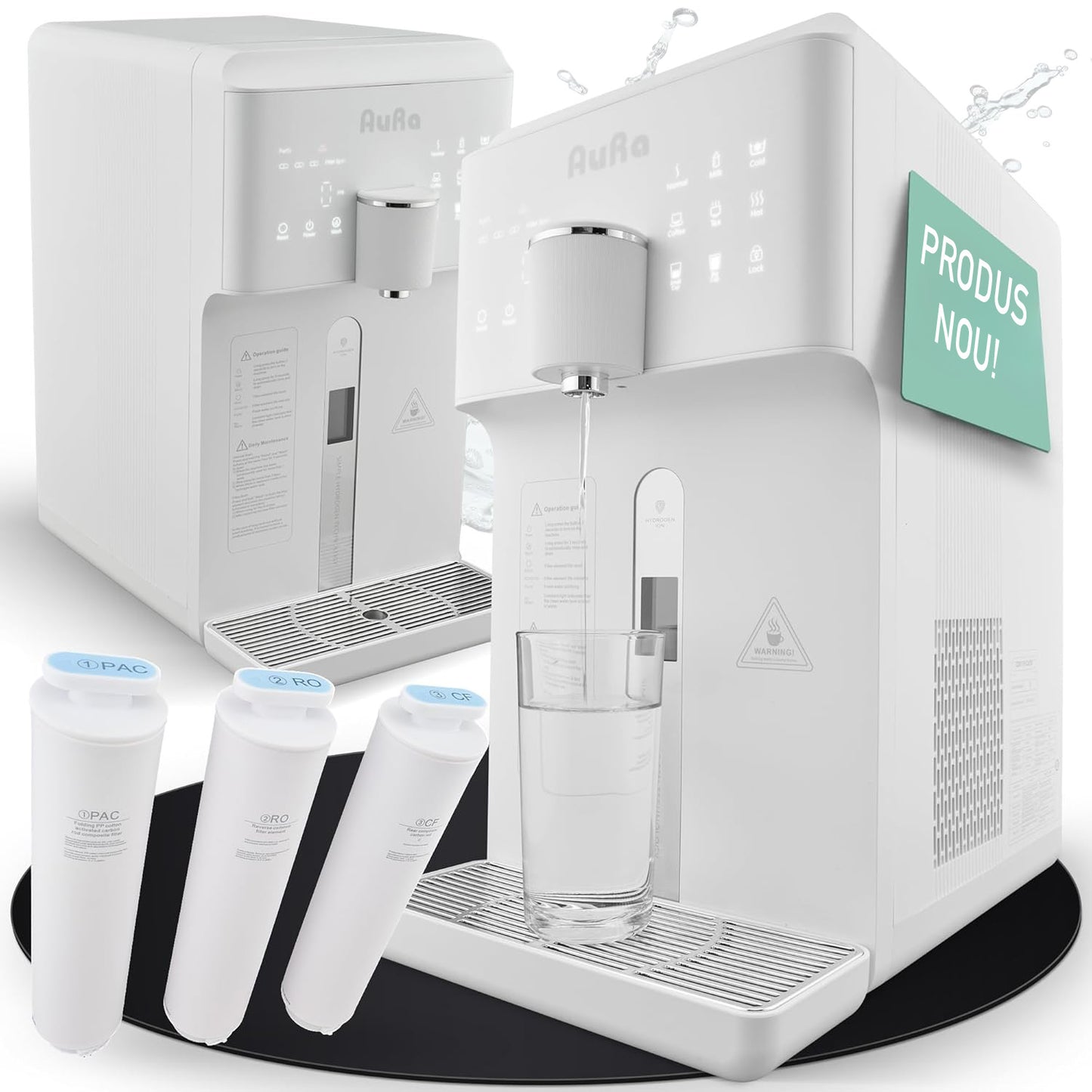 AuRa W23 - Purificator de apă prin osmoză inversă funcție de răcire și apă fierbinte, cu ionizator de hidrogen. Fără necesitatea unei conexiuni la rețeaua de apă