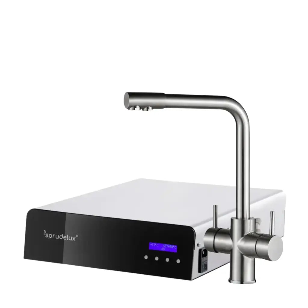 Aparat de apă rece și carbogazoasă SPRUDELUX® ULTRA FLAT Dozator de apă minerală carbogazoasă premium | doar 10,5 cm plat | conținut ridicat de CO2 | funcționare silențioasă | oțel inoxidabil | Fabricat în Italia 🇮🇹