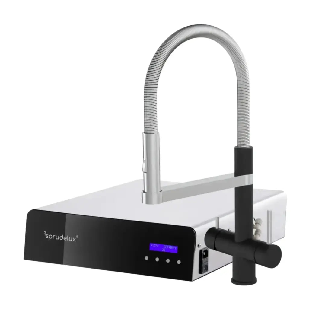 Aparat de apă rece și carbogazoasă SPRUDELUX® ULTRA FLAT Dozator de apă minerală carbogazoasă premium | doar 10,5 cm plat | conținut ridicat de CO2 | funcționare silențioasă | oțel inoxidabil | Fabricat în Italia 🇮🇹