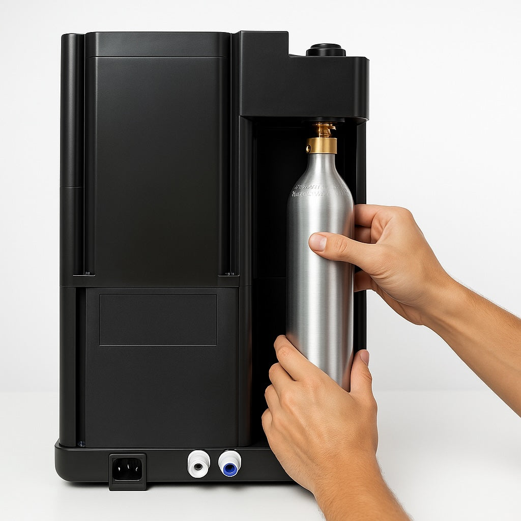 SPRUDELUX SUPREME – Sistem premium de apă CARBOGAZOASĂ cu osmoză inversă și apă caldă – Dozator de apă cu filtru și tehnologie UVC – Conexiune permanentă la apă